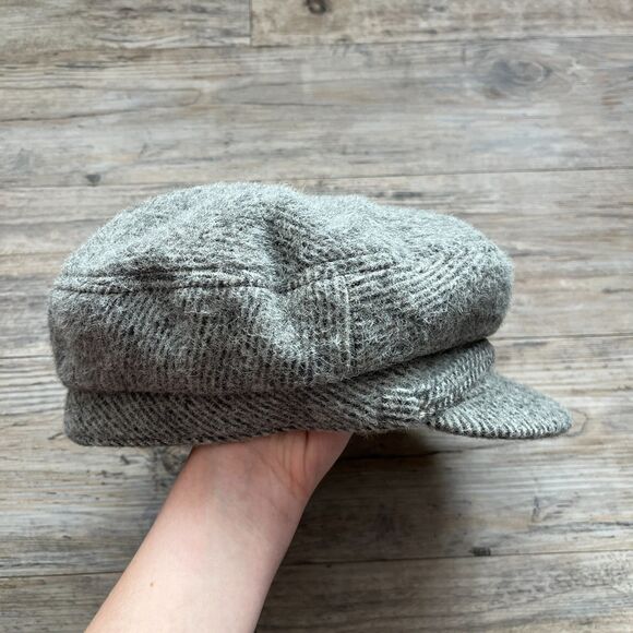 Vintage Barbisio Italy Wool Newsboy Cap Grey Herringbone Cabbie Hat Dark Academi main image 4
